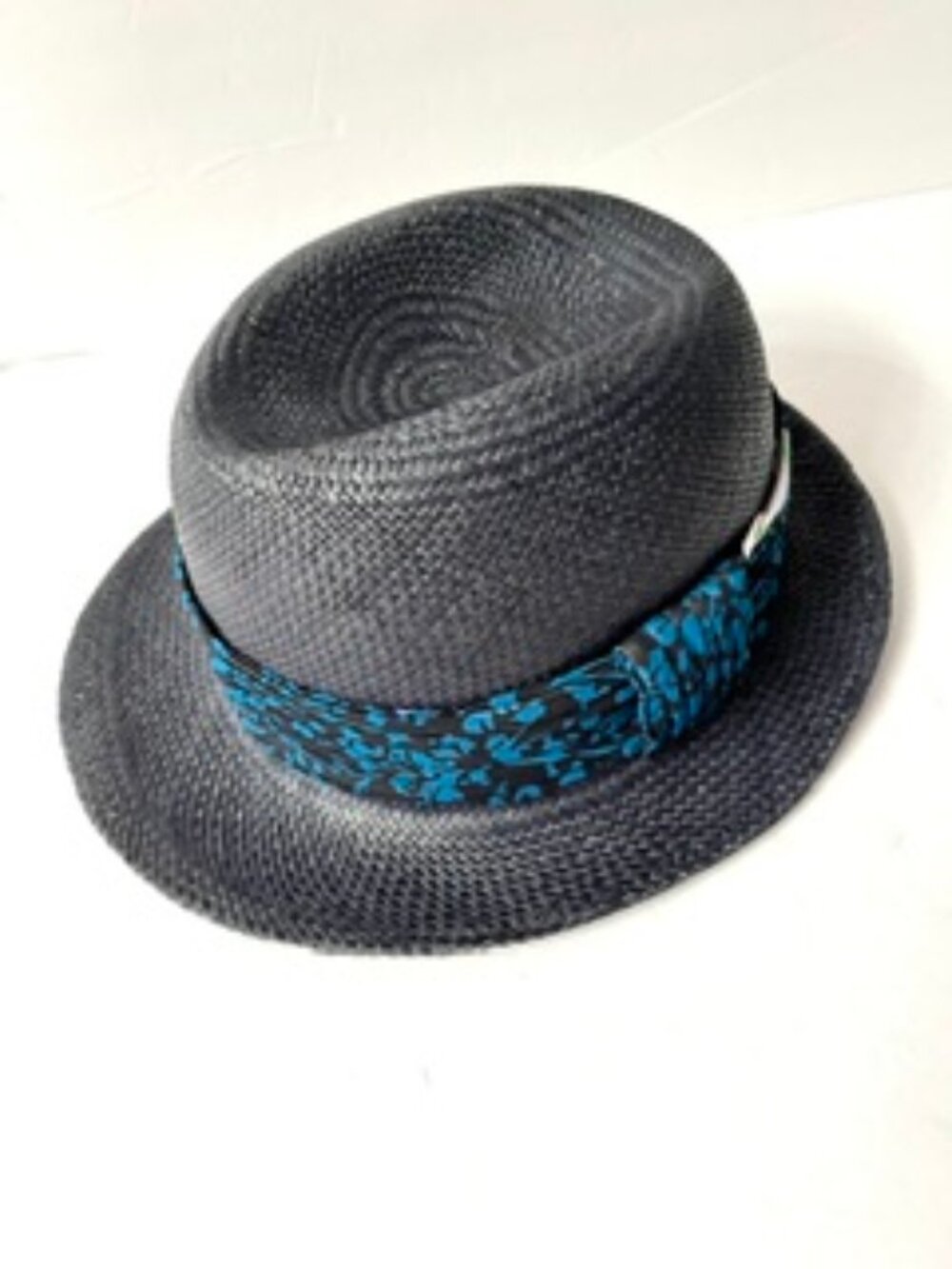 ETRO Milano Dark Blue Straw Hat With Printed Scarf Band  Made in Italy